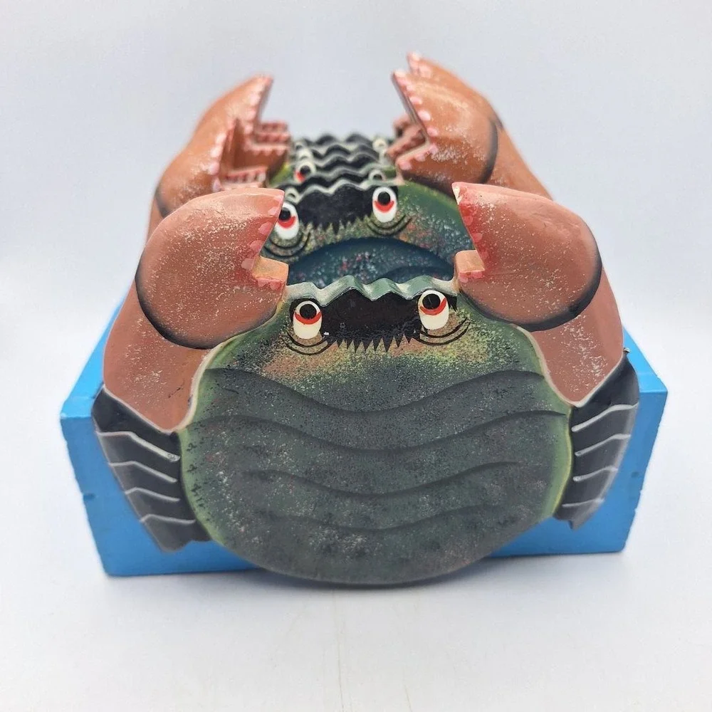 Wooden Crab Coaster Set Holder Nautical‎ Coastal Decor Tableware Painted